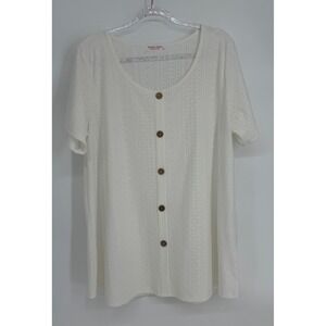 Belaroi Ivory Eyelet Knit Short Sleeve Button Front Scoop Neck Top Plus Sz 3X‎